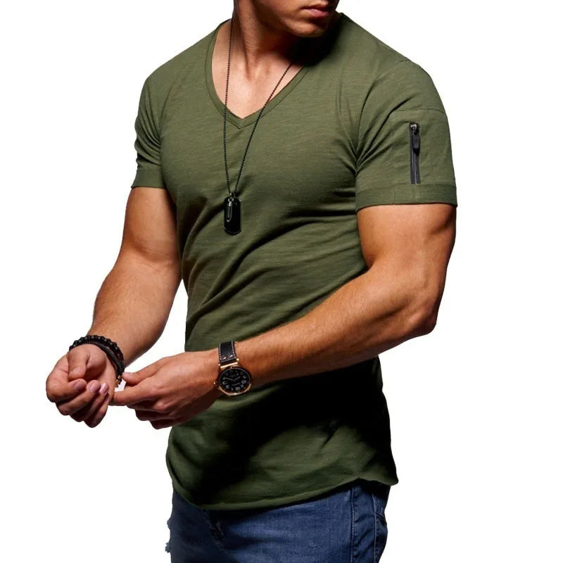 camiseta casual de Hombre, liviana, elegante, cuello V, ajustada