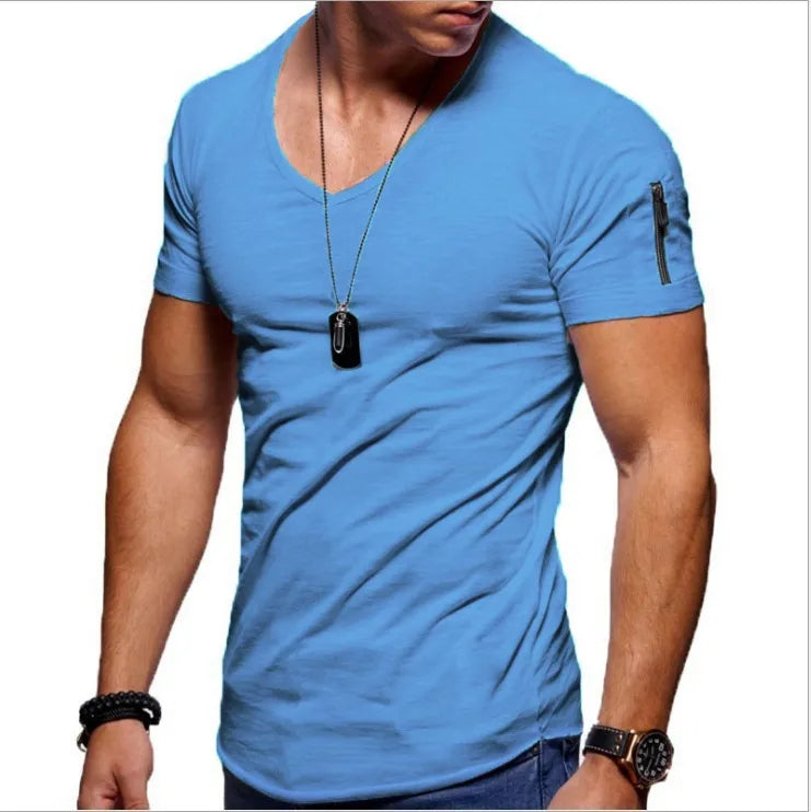 camiseta casual de Hombre, liviana, elegante, cuello V, ajustada
