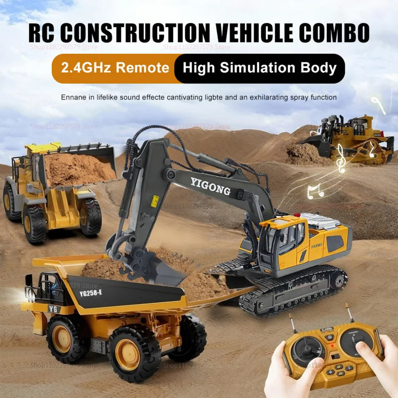 Maquinas 2.4Ghz RC  Control remoto,excavadora, camion de carga, Bulldozer Electric especial para regalo