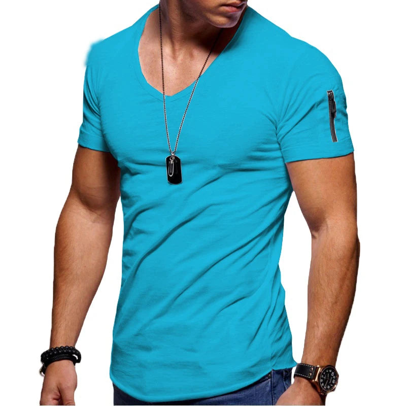 camiseta casual de Hombre, liviana, elegante, cuello V, ajustada