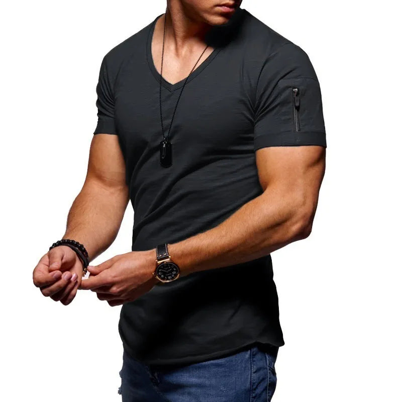 camiseta casual de Hombre, liviana, elegante, cuello V, ajustada