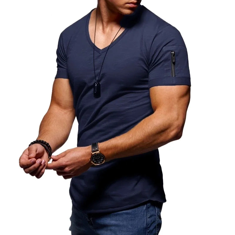 camiseta casual de Hombre, liviana, elegante, cuello V, ajustada