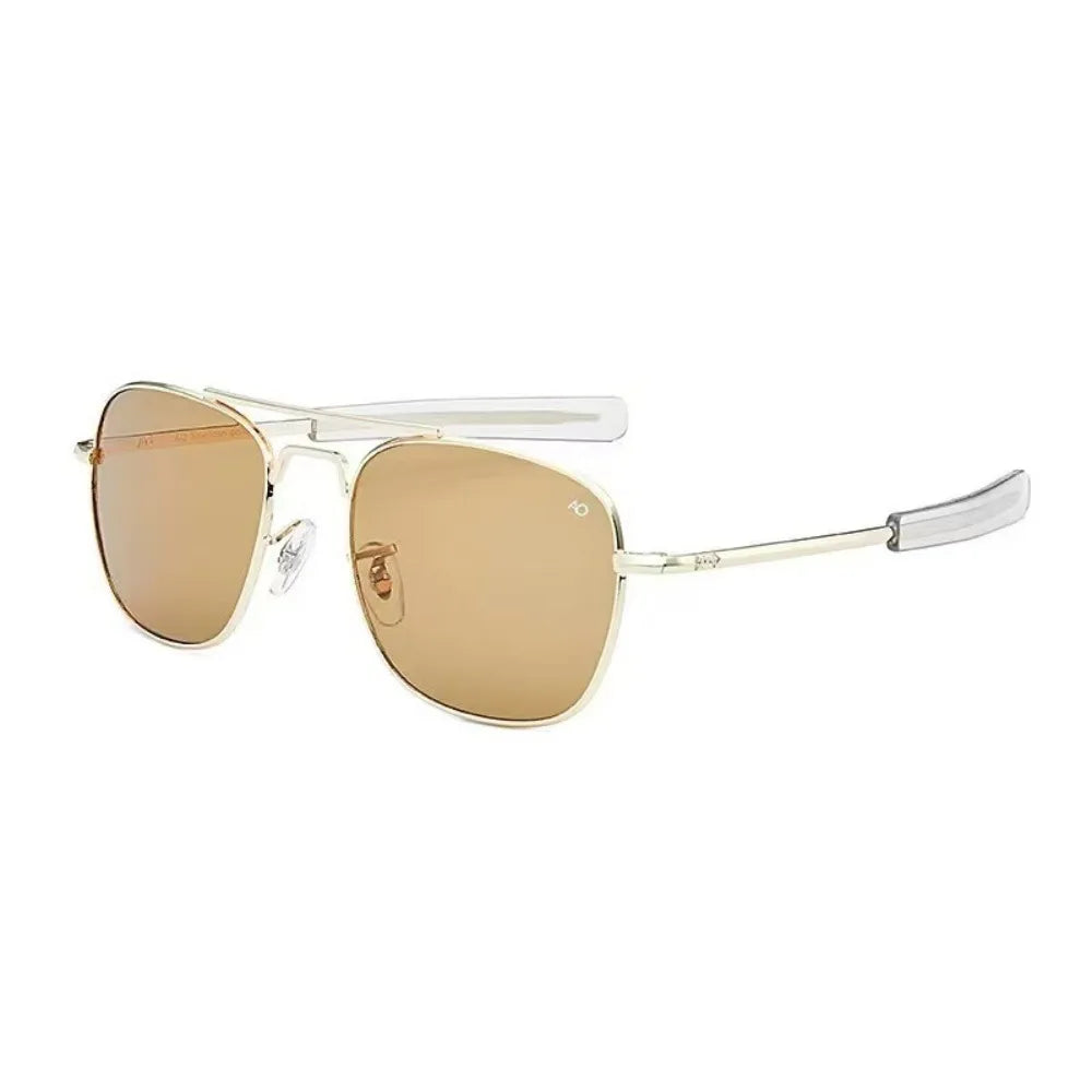 Vintage Look AO Pilot Sunglasses Retro Green Lens Luxury Sunglasses Male Design Optical Glass Lens Driving Shades