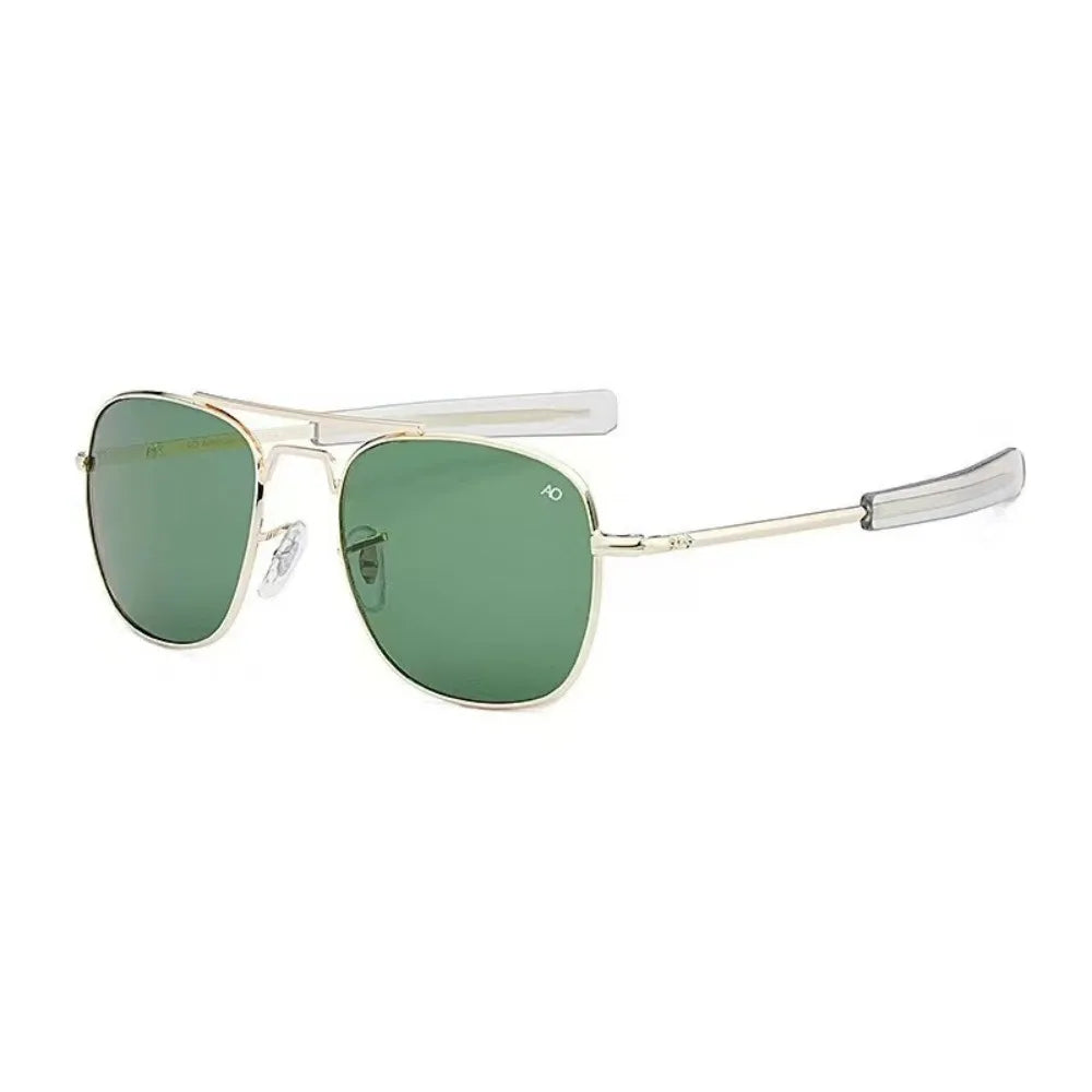 Vintage Look AO Pilot Sunglasses Retro Green Lens Luxury Sunglasses Male Design Optical Glass Lens Driving Shades