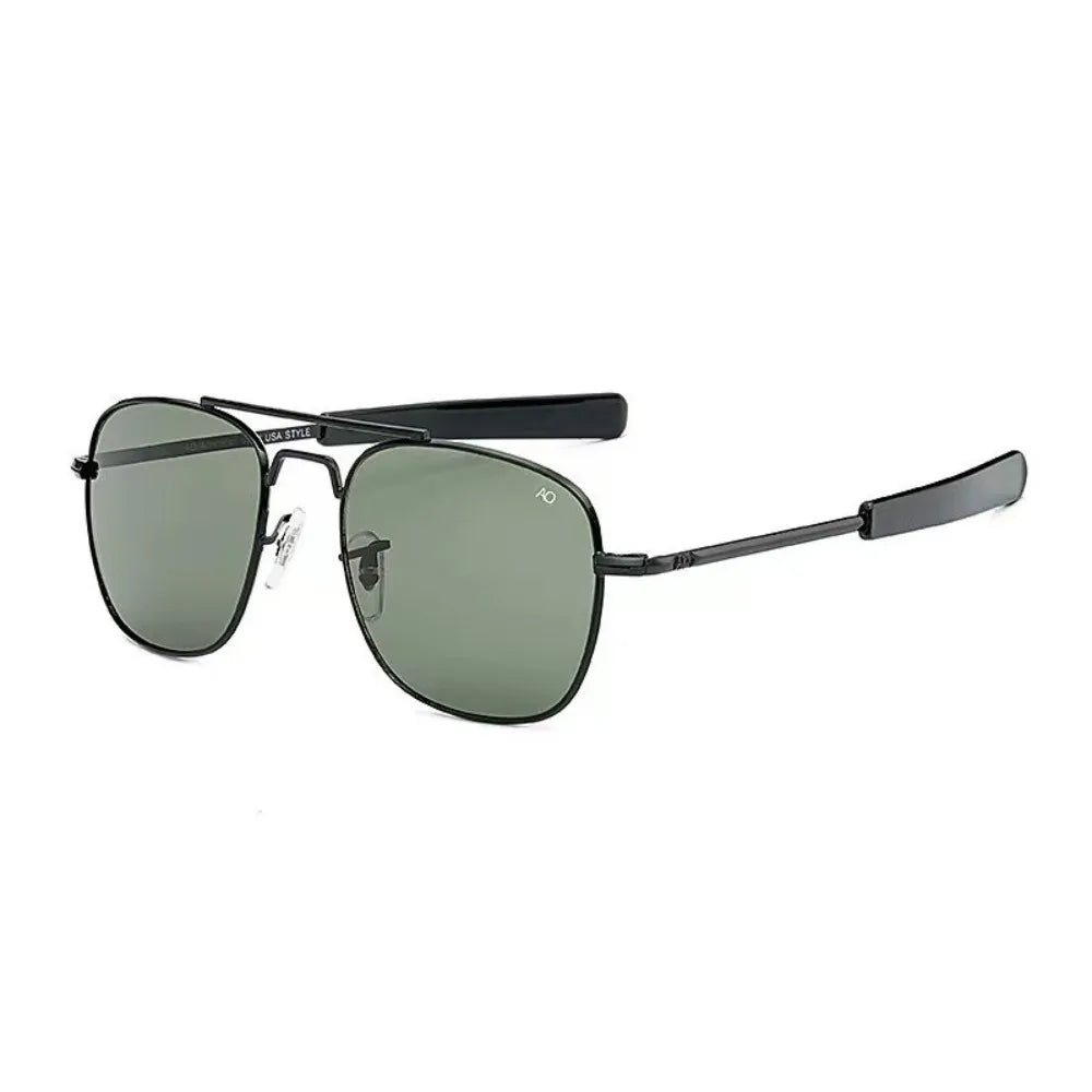 Vintage Look AO Pilot Sunglasses Retro Green Lens Luxury Sunglasses Male Design Optical Glass Lens Driving Shades
