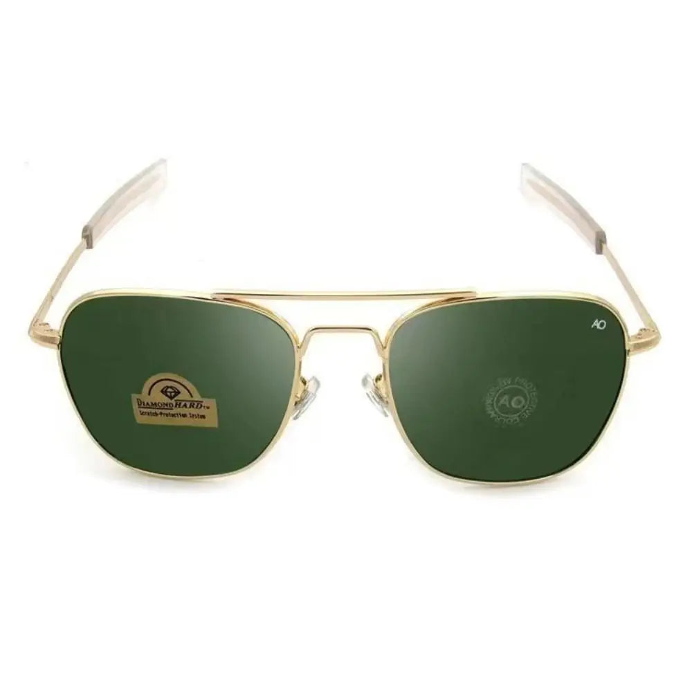 Vintage Look AO Pilot Sunglasses Retro Green Lens Luxury Sunglasses Male Design Optical Glass Lens Driving Shades