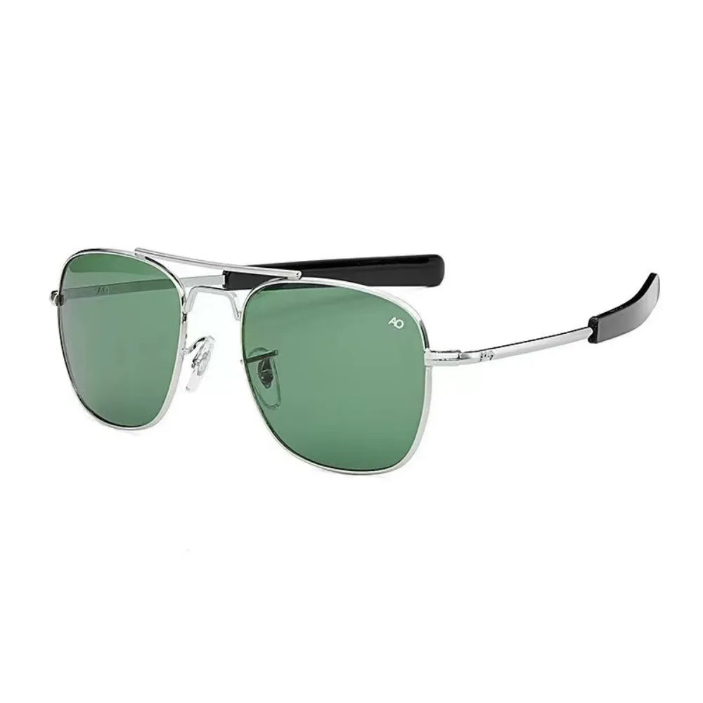 Vintage Look AO Pilot Sunglasses Retro Green Lens Luxury Sunglasses Male Design Optical Glass Lens Driving Shades