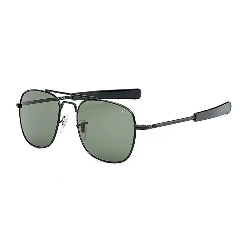 Vintage Look AO Pilot Sunglasses Retro Green Lens Luxury Sunglasses Male Design Optical Glass Lens Driving Shades