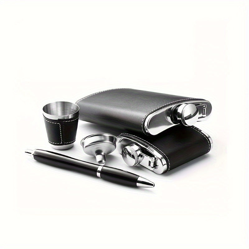 Jarra de licor de acero inoxidable de alta resistencia - Botella portátil a prueba de fugas con tapa de rosca, acabado elegante en negro - Ideal para el hogar, camping, viajes, regalos para papá, esposo, amantes del vino -