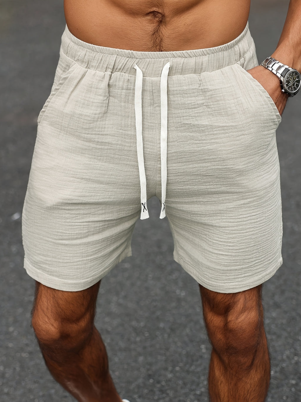 Short informal de verano para hombre 100% algodón con cintura elástica con cordón y bolsillos