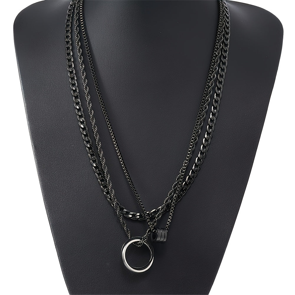 Set de 3 cadenas negras para hombre de acero, collar estilo cubano