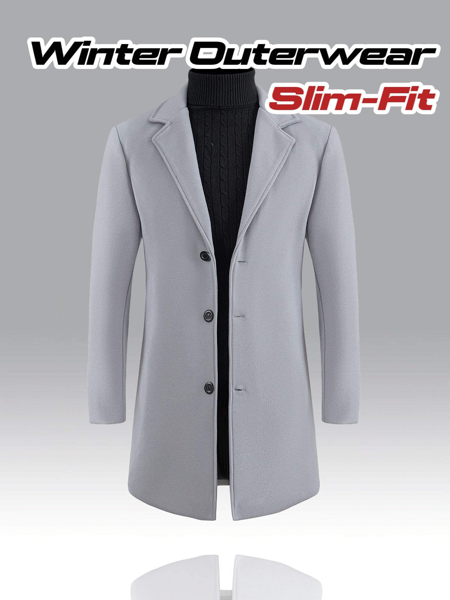 Men'S Slim-Fit Long Solid Color Single-Breasted Trench Coat - Winter Windbreaker with Notch Lapel, Long Sleeves, and Button Front, Polyester Lining, Perfect for Casual or Formal Occasions, Winter Outerwear | Notch Lapel Coat