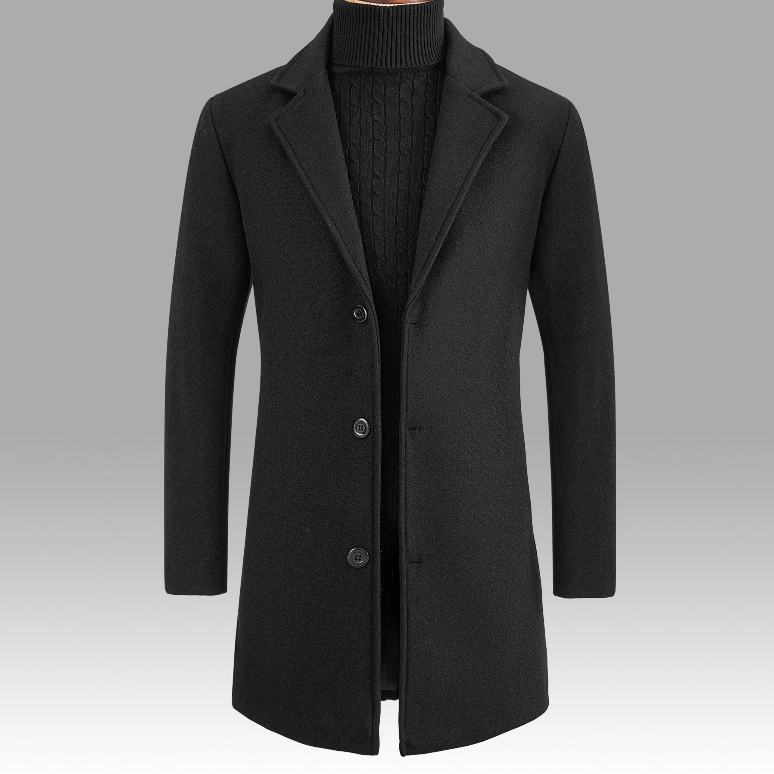 Men'S Slim-Fit Long Solid Color Single-Breasted Trench Coat - Winter Windbreaker with Notch Lapel, Long Sleeves, and Button Front, Polyester Lining, Perfect for Casual or Formal Occasions, Winter Outerwear | Notch Lapel Coat