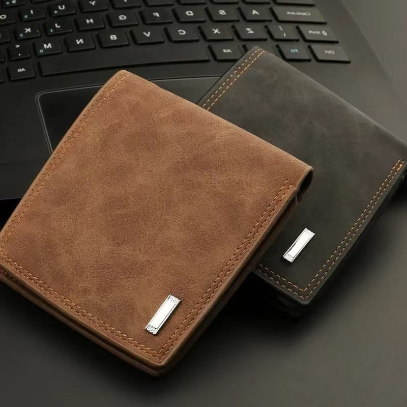 Billetera Bifold Delgado para Hombre 1pc - Marrón/Negro, Diseño Compacto de Medio Pliegue con Cremalleras de Tono Dorado, Múltiples Ranuras para Tarjetas y Bolsillo para Dinero