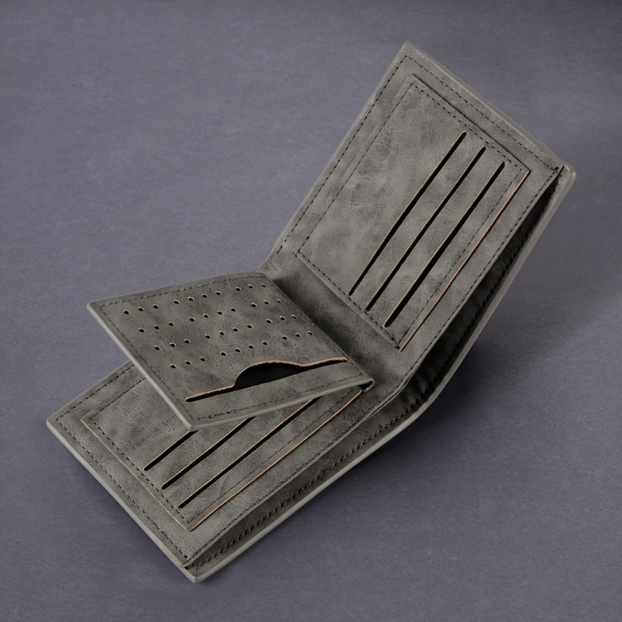 Billetera Bifold Delgado para Hombre 1pc - Marrón/Negro, Diseño Compacto de Medio Pliegue con Cremalleras de Tono Dorado, Múltiples Ranuras para Tarjetas y Bolsillo para Dinero