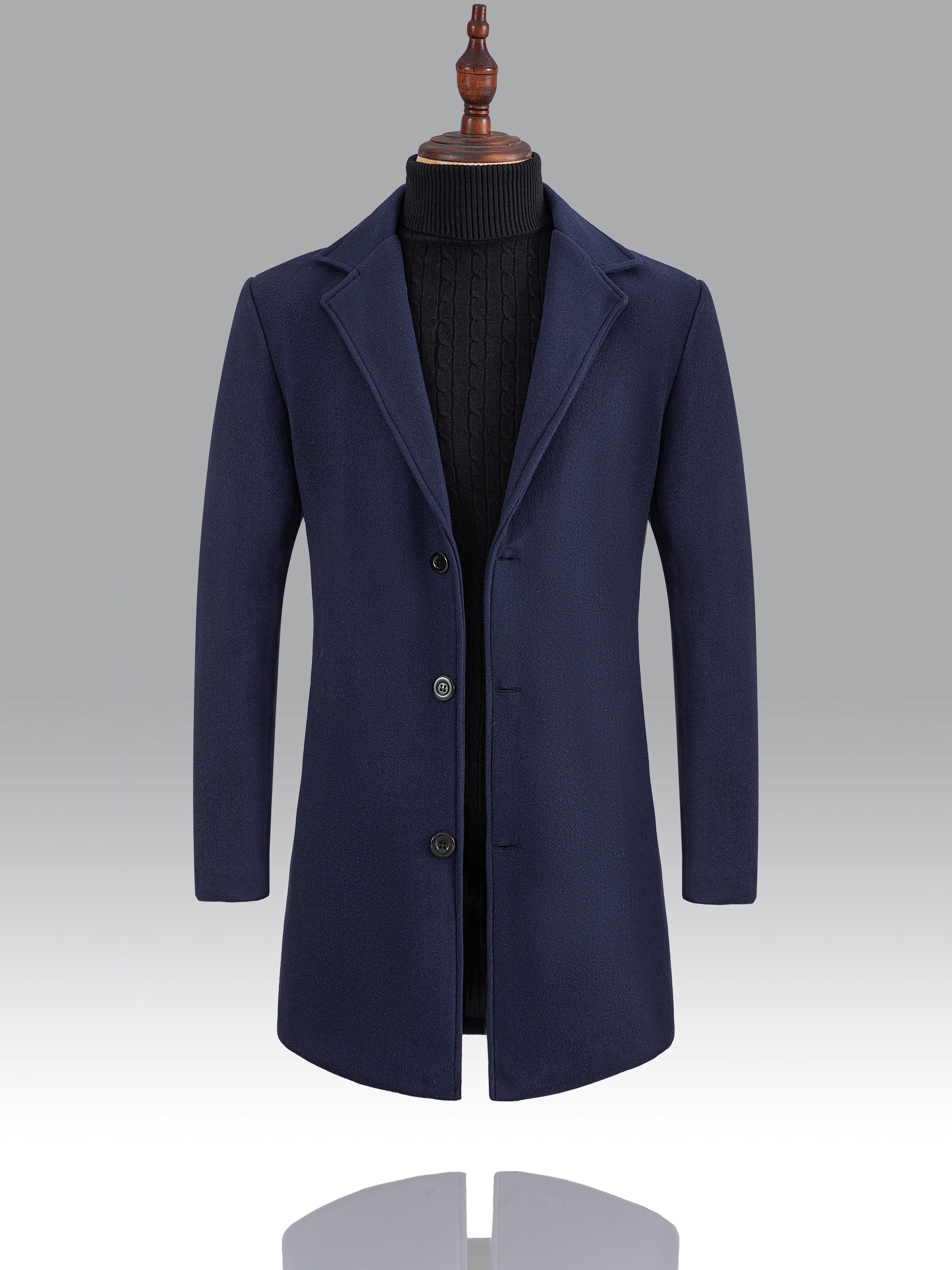 Men'S Slim-Fit Long Solid Color Single-Breasted Trench Coat - Winter Windbreaker with Notch Lapel, Long Sleeves, and Button Front, Polyester Lining, Perfect for Casual or Formal Occasions, Winter Outerwear | Notch Lapel Coat