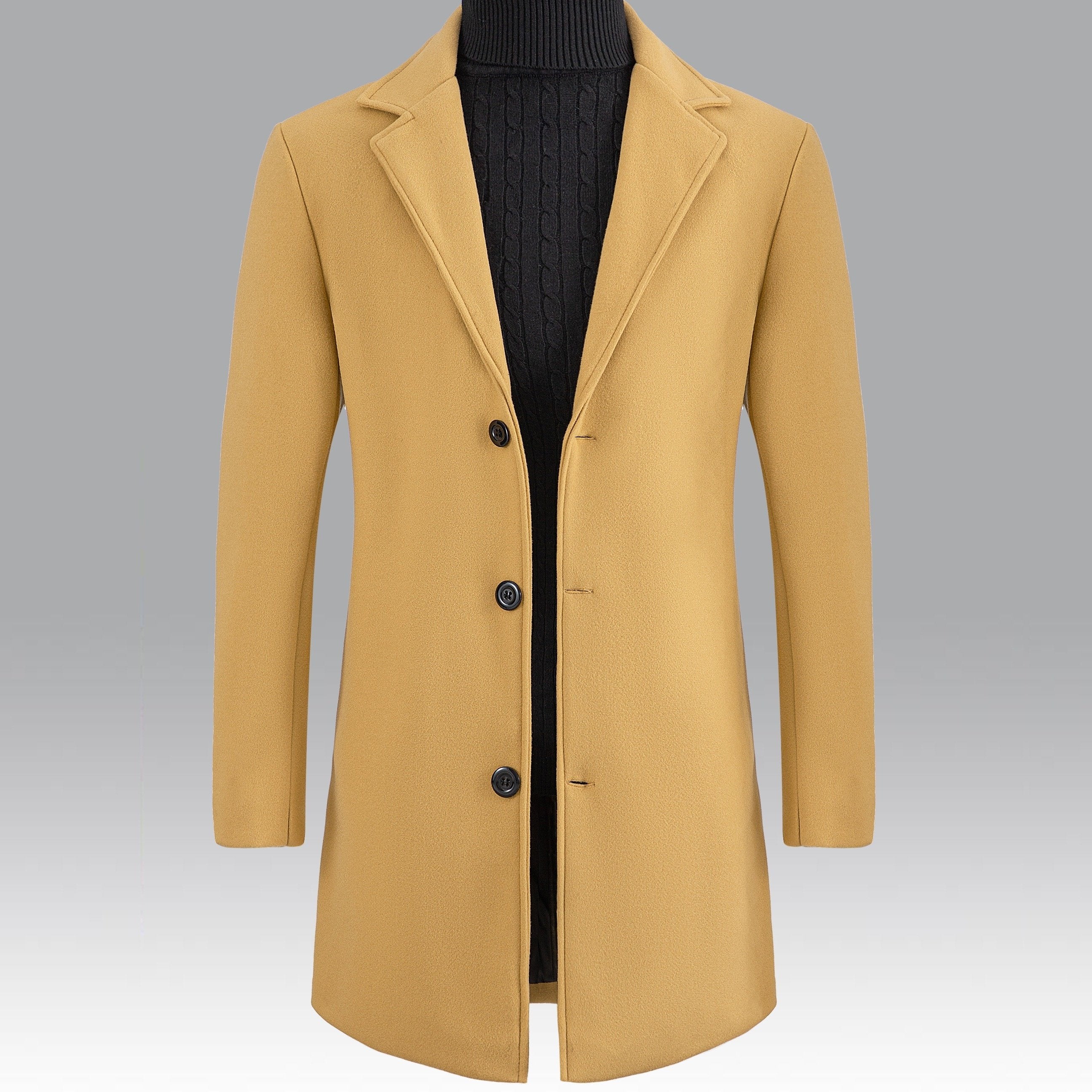 Men'S Slim-Fit Long Solid Color Single-Breasted Trench Coat - Winter Windbreaker with Notch Lapel, Long Sleeves, and Button Front, Polyester Lining, Perfect for Casual or Formal Occasions, Winter Outerwear | Notch Lapel Coat