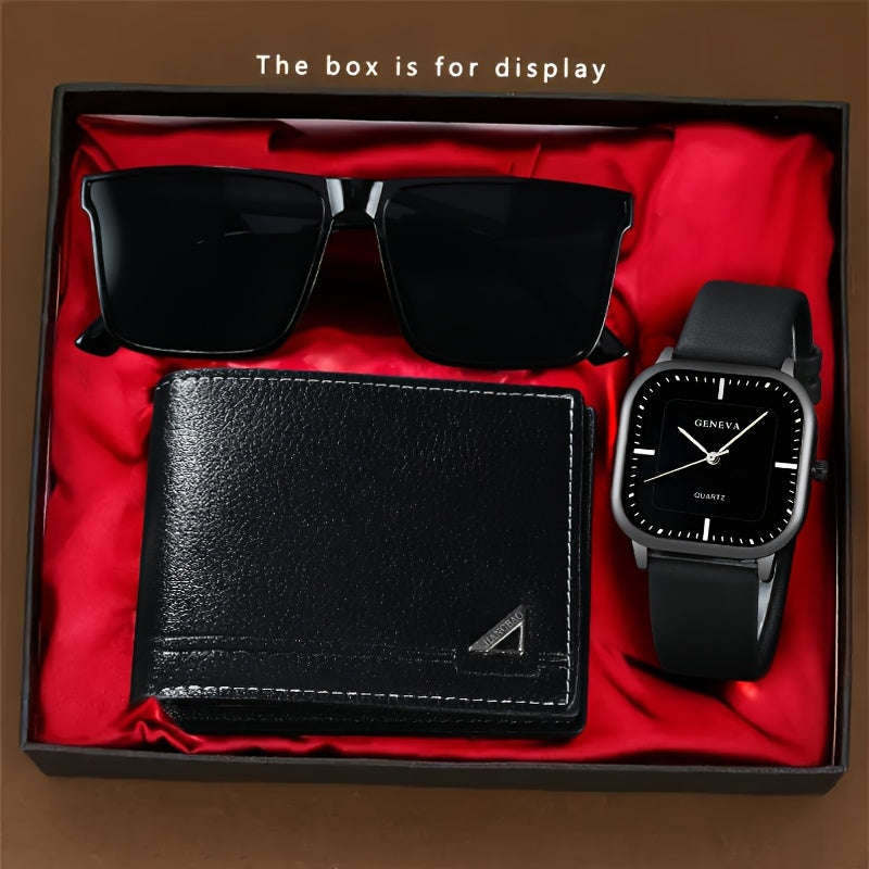 SET DE 3 PIEZAS, RELOJ, LENTES DE SOL Y BILLETERA EN TONO IDEAL PARA REGALO