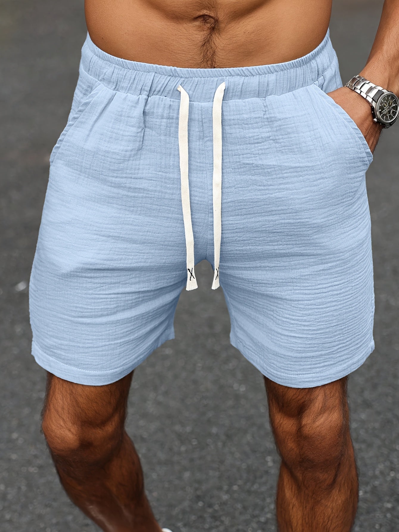 Short informal de verano para hombre 100% algodón con cintura elástica con cordón y bolsillos