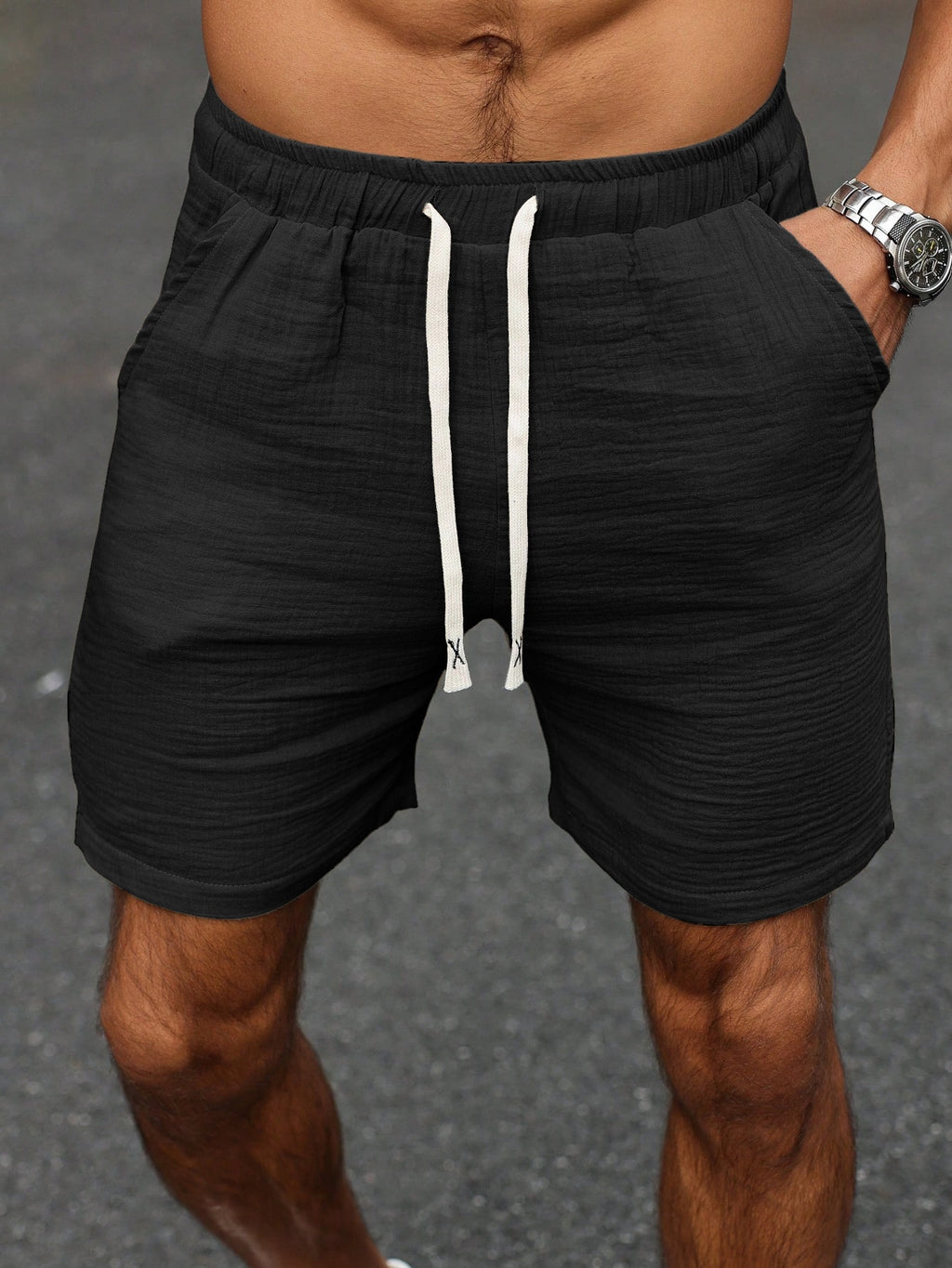 Short informal de verano para hombre 100% algodón con cintura elástica con cordón y bolsillos