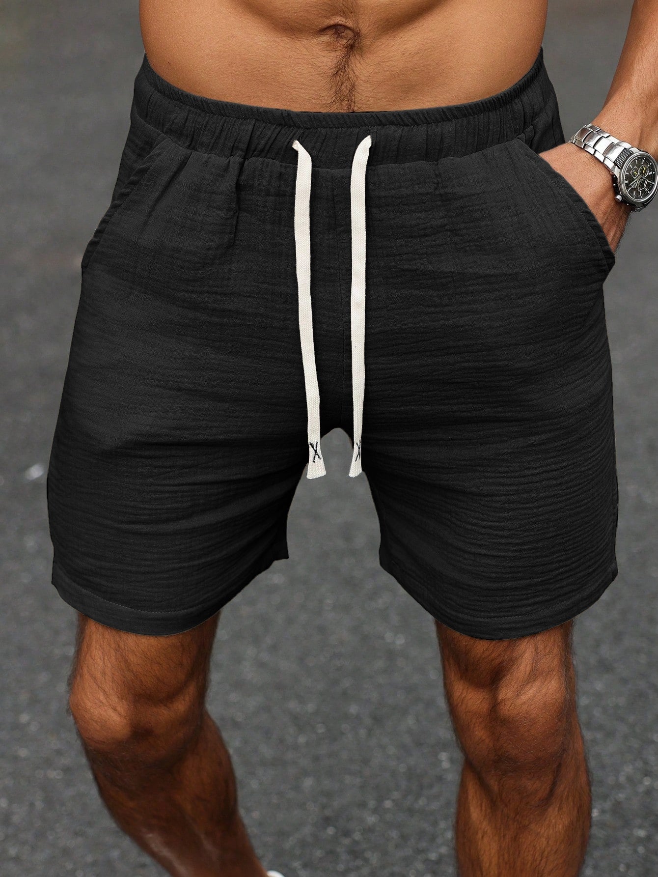 Short informal de verano para hombre 100% algodón con cintura elástica con cordón y bolsillos