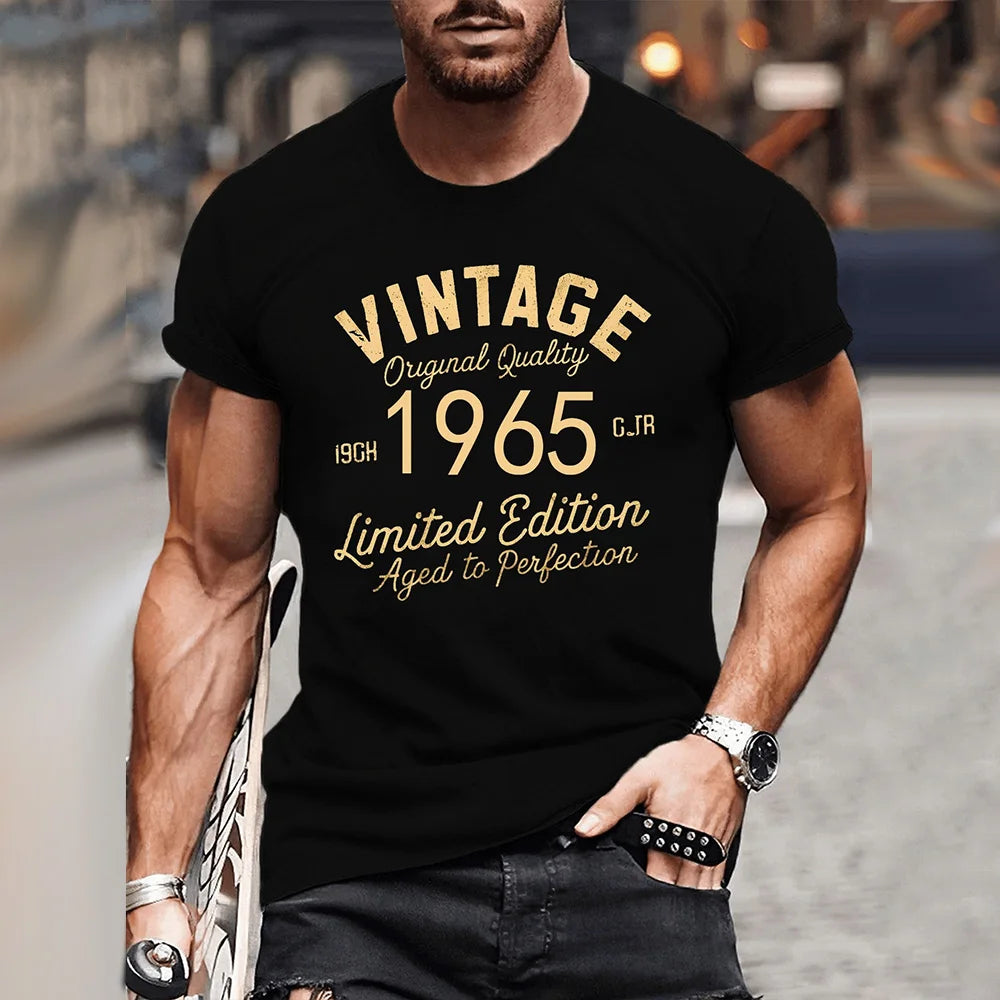 Vintage 1965 Printed Men's T-Shirt Plus Size Loose Men's Short Sleeve Tops Casual Crew Neck T-Shirts Apparel New Summer Menswear