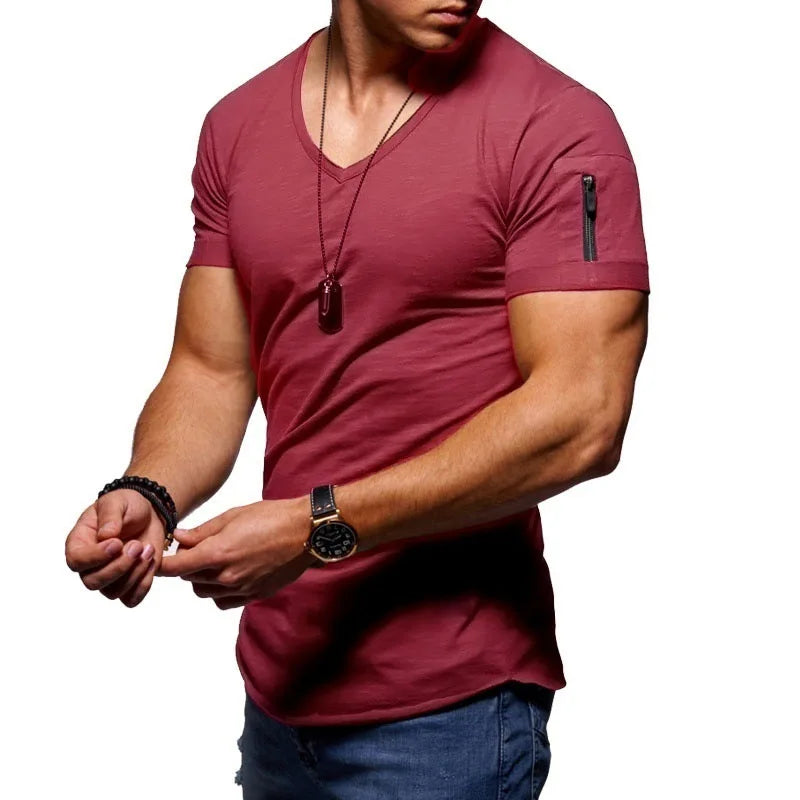 camiseta casual de Hombre, liviana, elegante, cuello V, ajustada