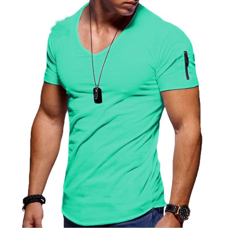 camiseta casual de Hombre, liviana, elegante, cuello V, ajustada