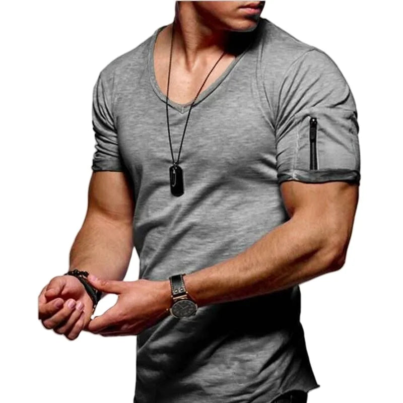 camiseta casual de Hombre, liviana, elegante, cuello V, ajustada