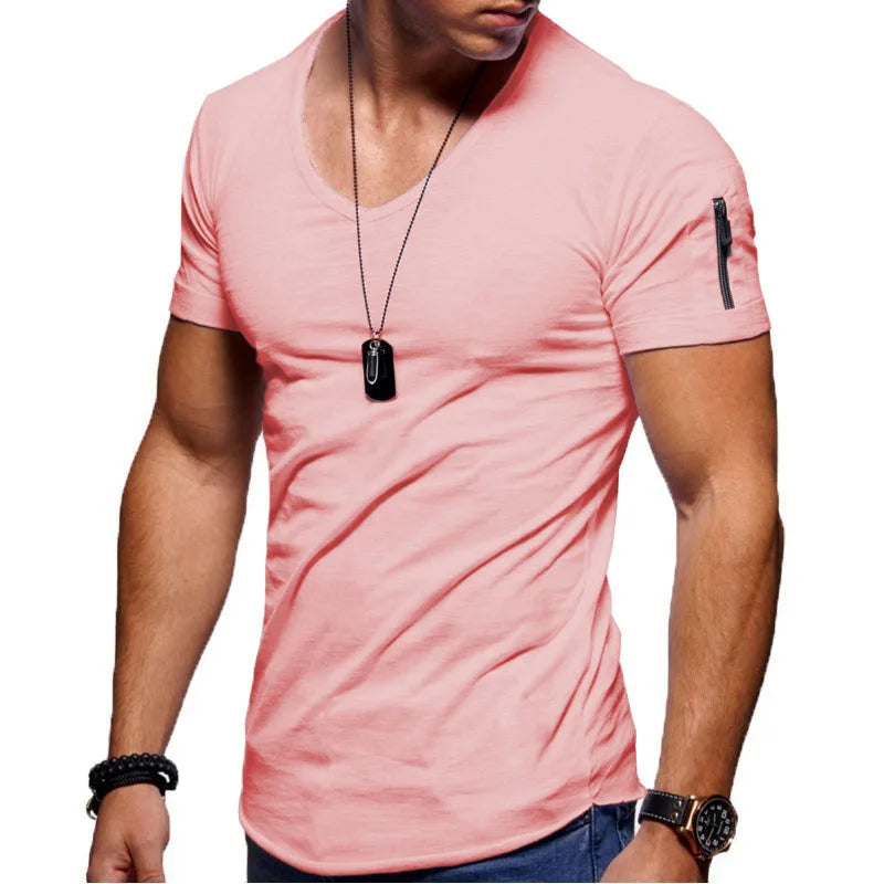 camiseta casual de Hombre, liviana, elegante, cuello V, ajustada