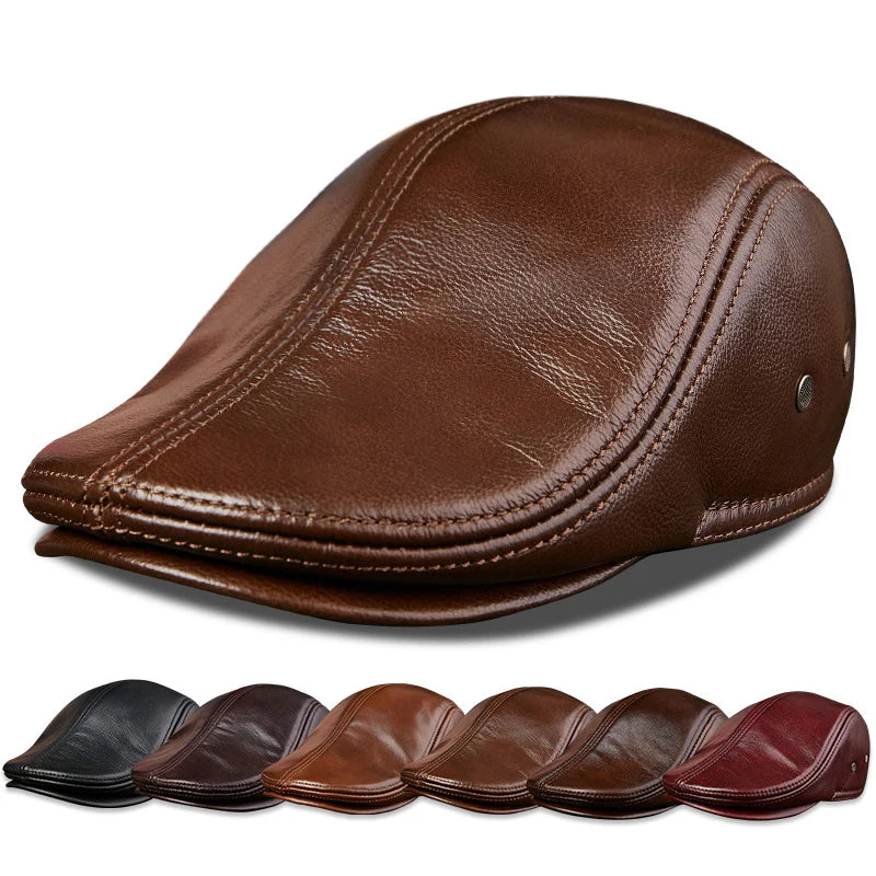 2025 cuero genuino, resistente al agua vintage boina especial para regalo, hombre sofisticado y elegante