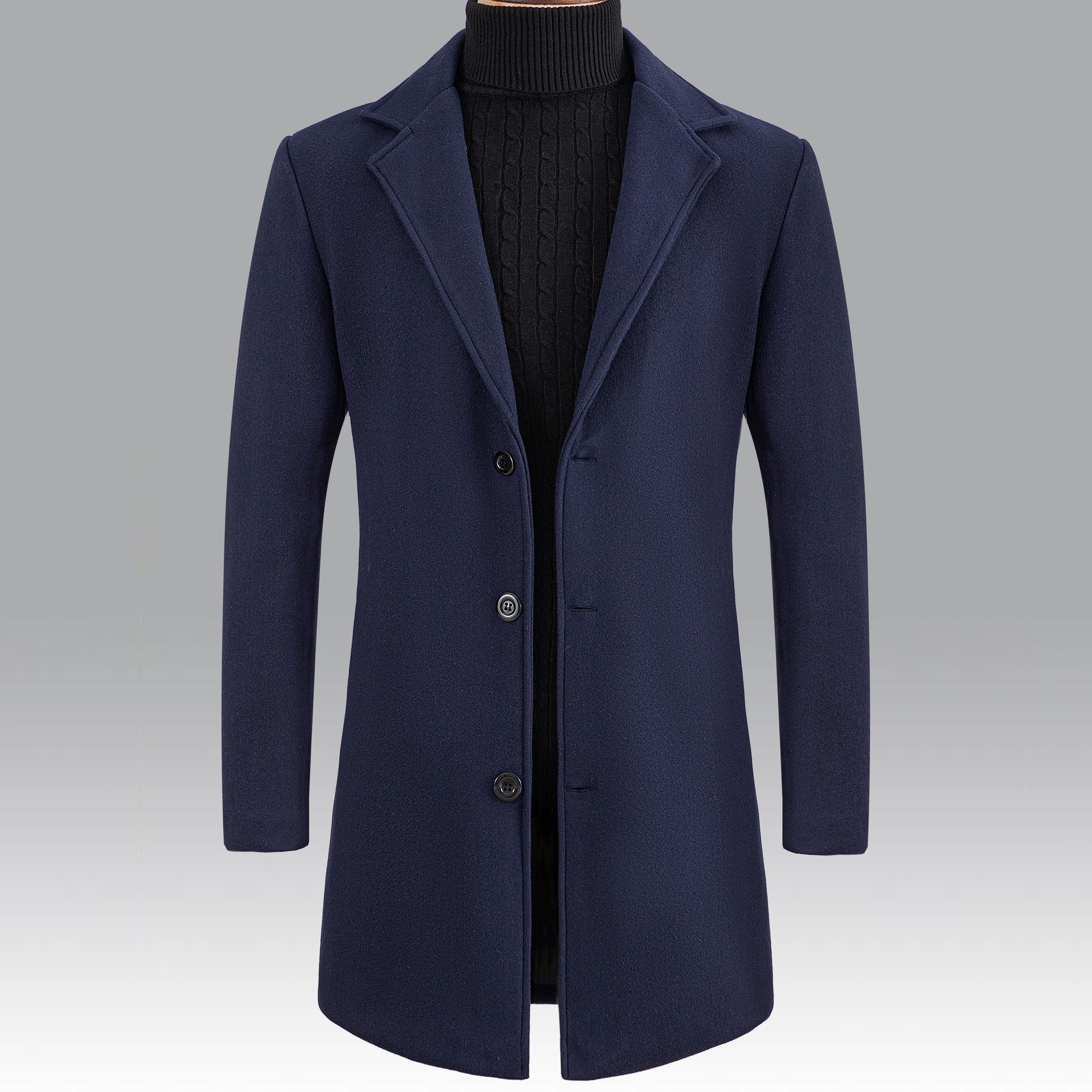 Men'S Slim-Fit Long Solid Color Single-Breasted Trench Coat - Winter Windbreaker with Notch Lapel, Long Sleeves, and Button Front, Polyester Lining, Perfect for Casual or Formal Occasions, Winter Outerwear | Notch Lapel Coat