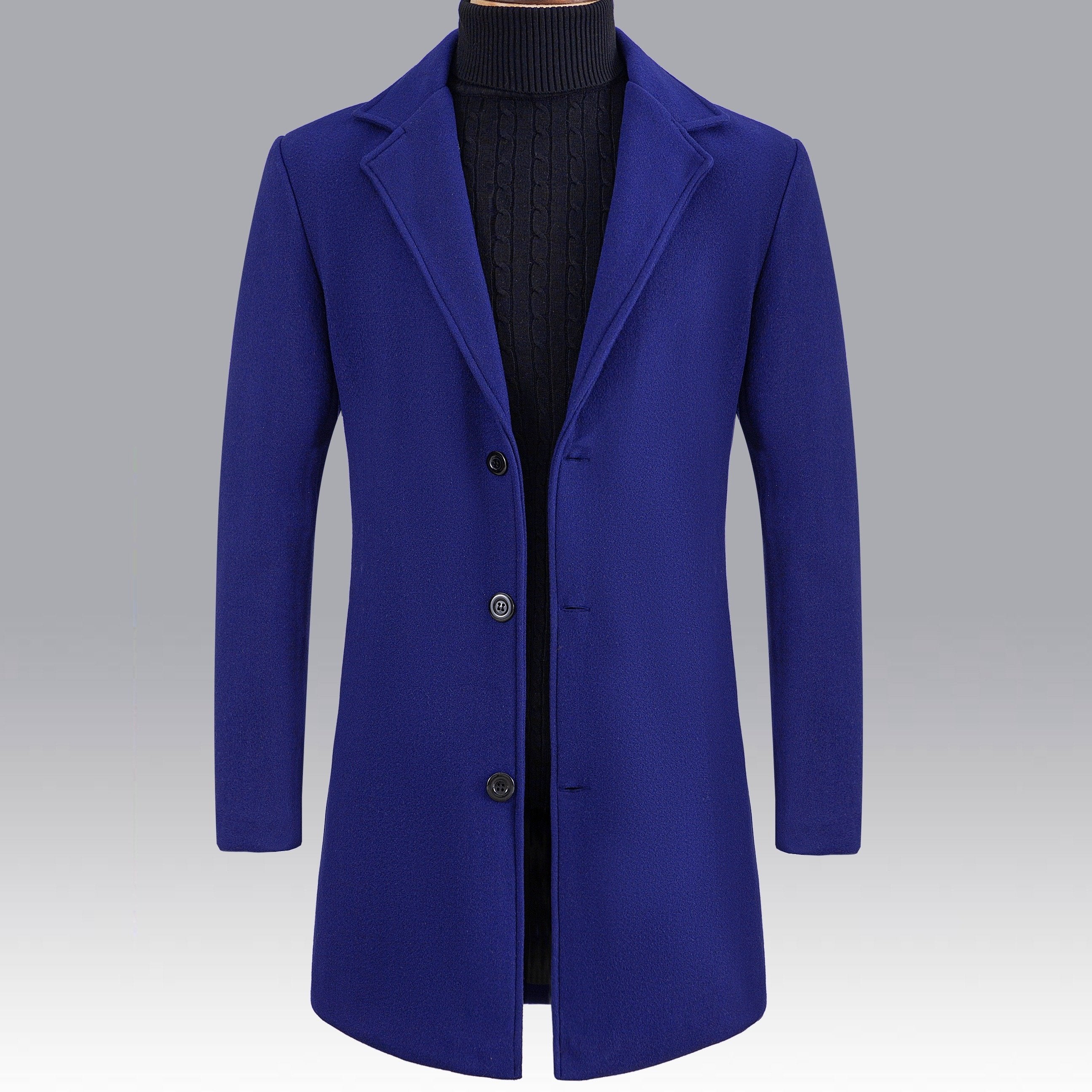 Men'S Slim-Fit Long Solid Color Single-Breasted Trench Coat - Winter Windbreaker with Notch Lapel, Long Sleeves, and Button Front, Polyester Lining, Perfect for Casual or Formal Occasions, Winter Outerwear | Notch Lapel Coat