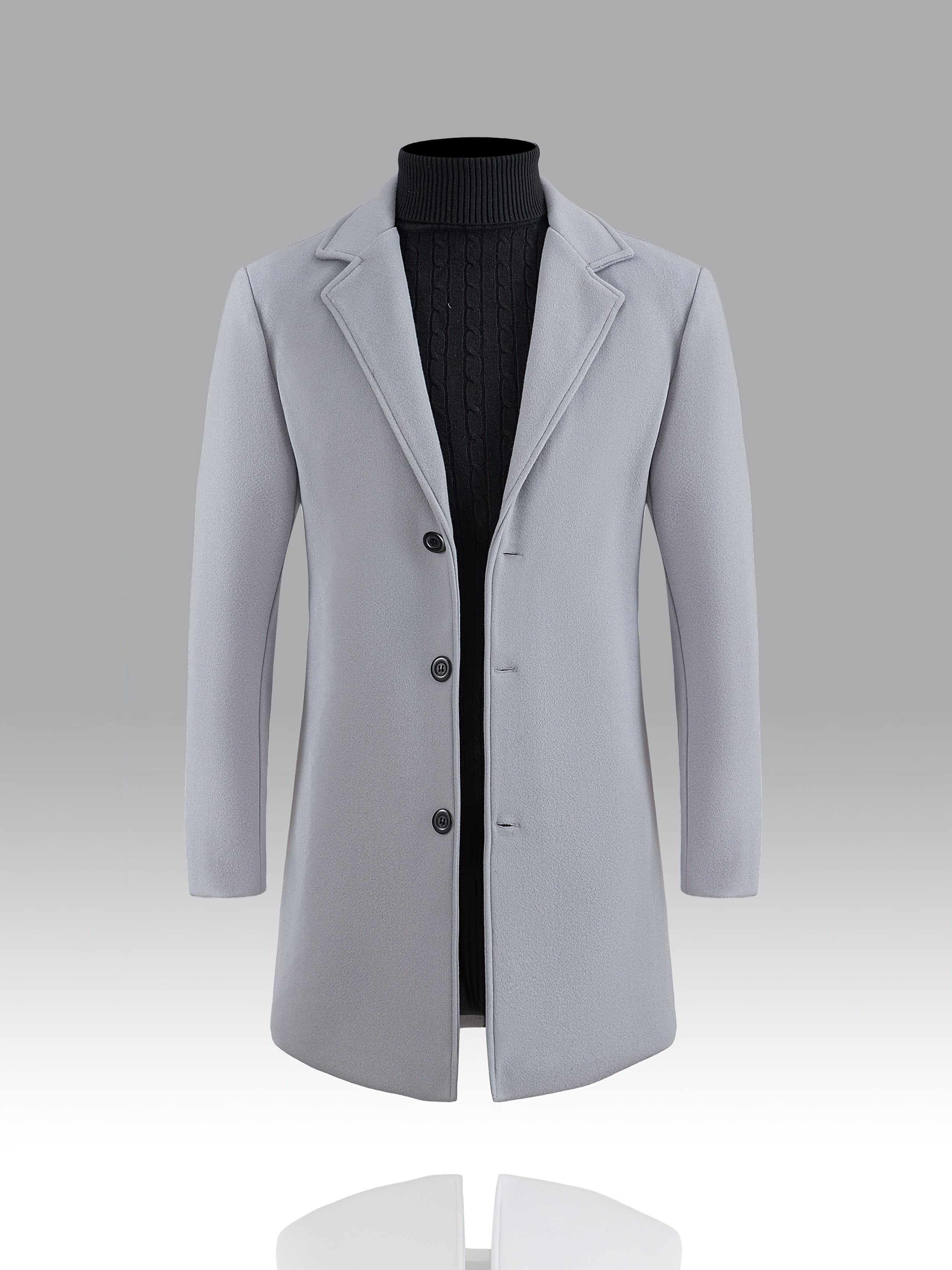 Men'S Slim-Fit Long Solid Color Single-Breasted Trench Coat - Winter Windbreaker with Notch Lapel, Long Sleeves, and Button Front, Polyester Lining, Perfect for Casual or Formal Occasions, Winter Outerwear | Notch Lapel Coat