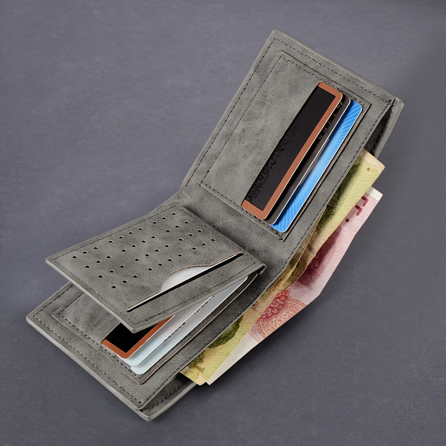 Billetera Bifold Delgado para Hombre 1pc - Marrón/Negro, Diseño Compacto de Medio Pliegue con Cremalleras de Tono Dorado, Múltiples Ranuras para Tarjetas y Bolsillo para Dinero